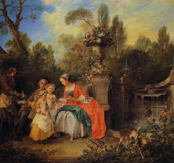 Nicolas Lancret A Lady and Gentleman Taking Coffee with Children in a Garden oil painting picture